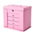 Pink Wooden Carved Flower with Crystal 5 Tier Jewelry Box with Large Mirror and Key Lock image number 1