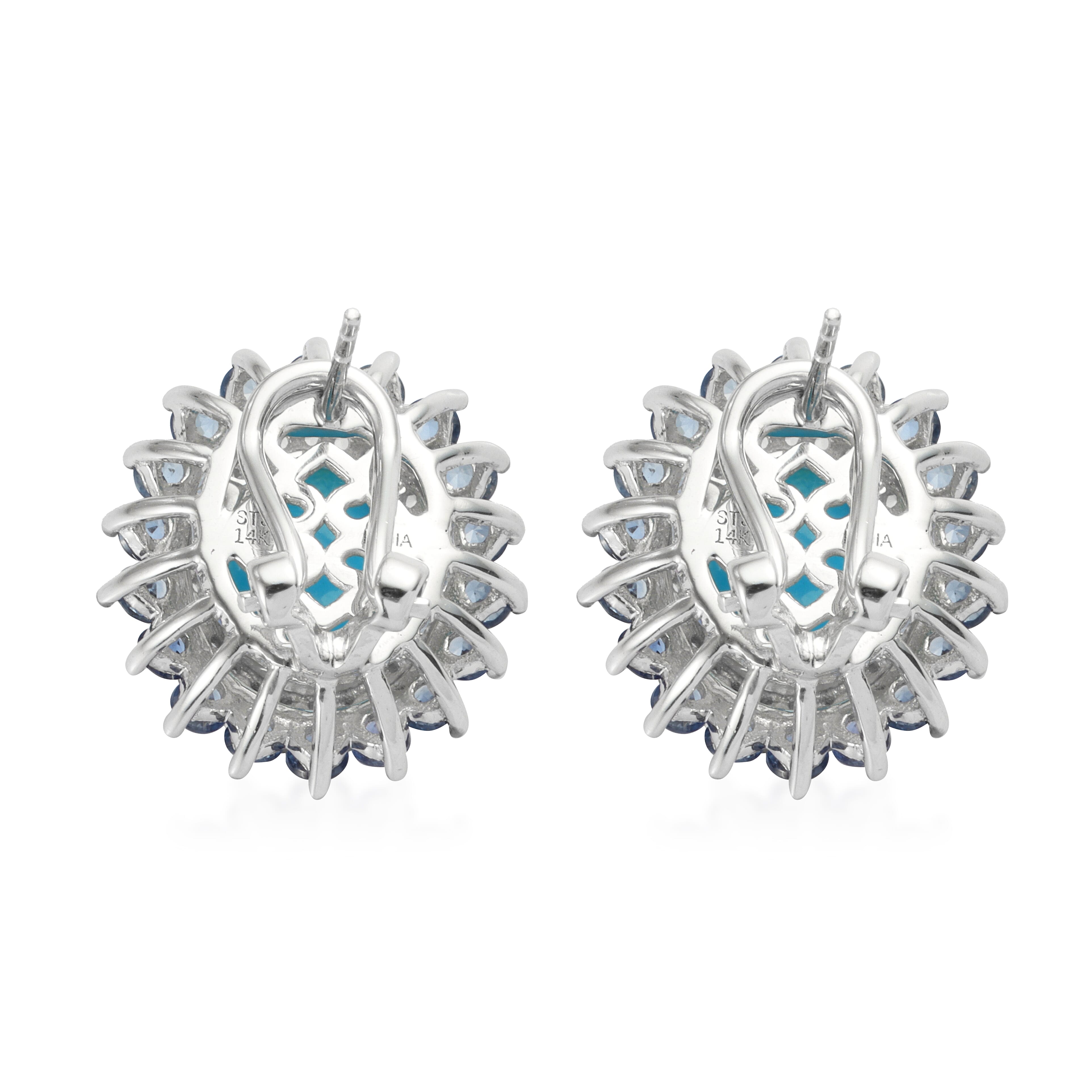 14K White Gold Sleeping Beauty Turquoise, Tanzanite, Diamond Earrings 9.10 ctw
