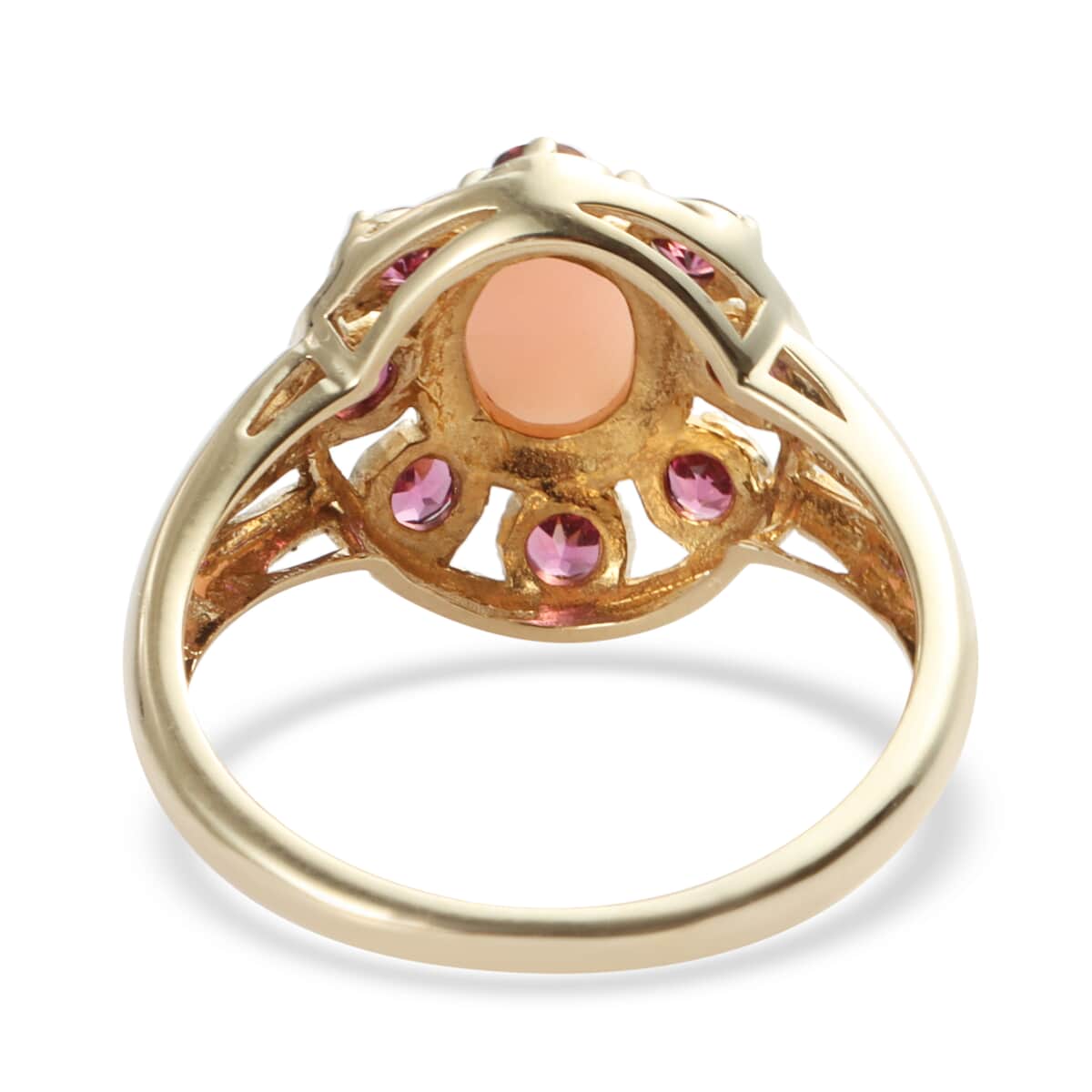 10K Yellow Gold Peruvian Pink Opal, Orissa Rhodolite Garnet Accent Diamond Ring (Size 7.5) 1.30 ctw image number 2