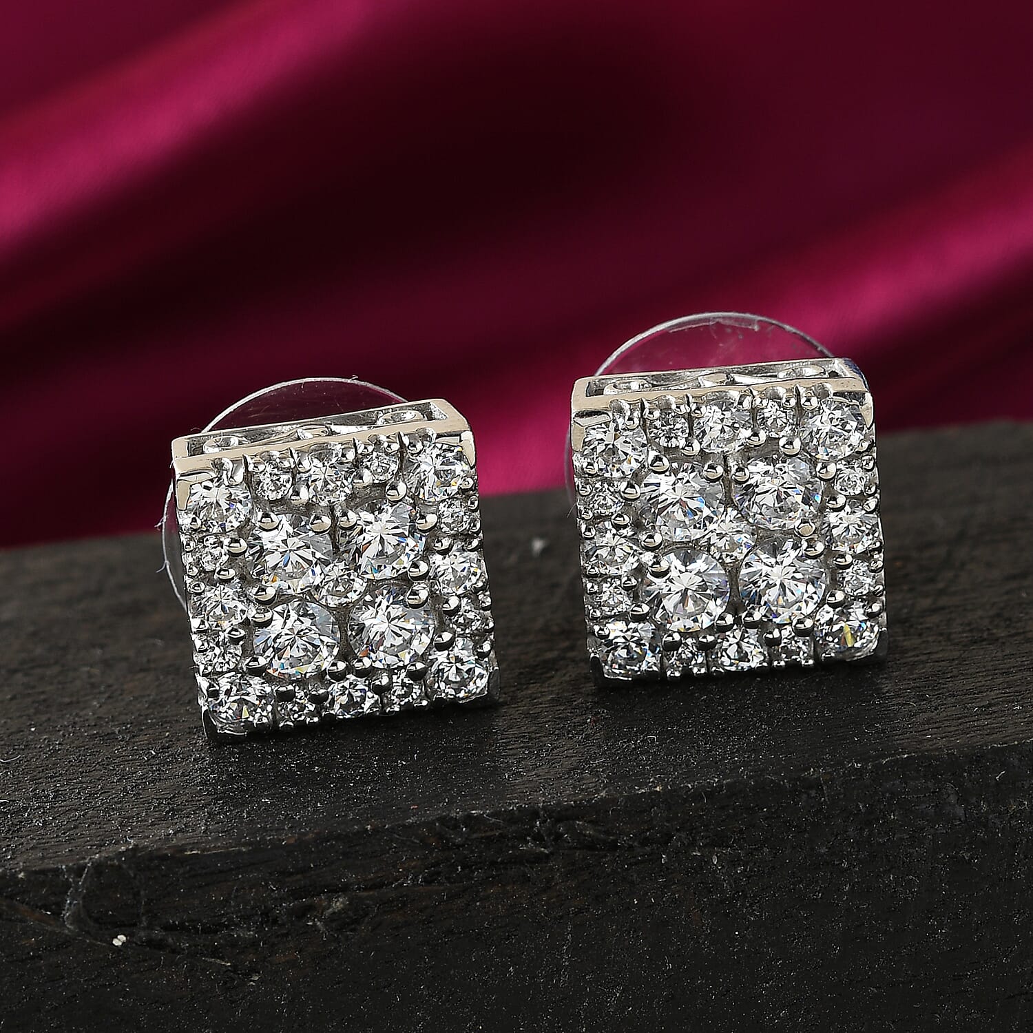 Lustro Stella Made with Finest CZ Stud Earrings in Platinum Over Sterling Silver 4.75 ctw