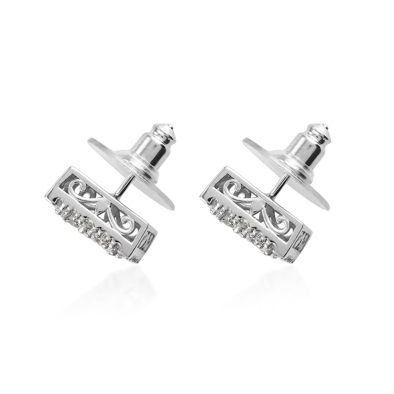 Lustro Stella Made with Finest CZ Stud Earrings in Platinum Over Sterling Silver 4.75 ctw