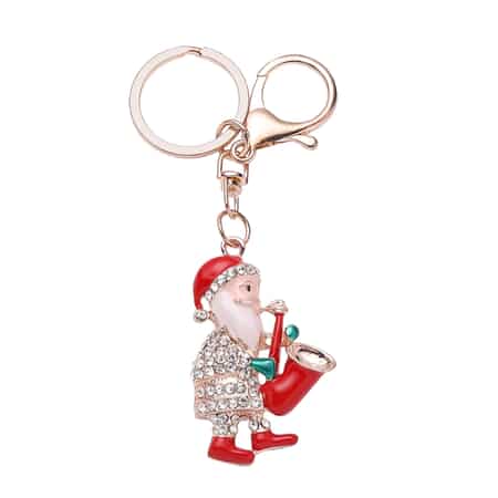 Set of 3 Multi Color Austrian Crystal, Enameled Jingle Bell, Christmas Tree & Santa Claus Keychain in Dualtone image number 4