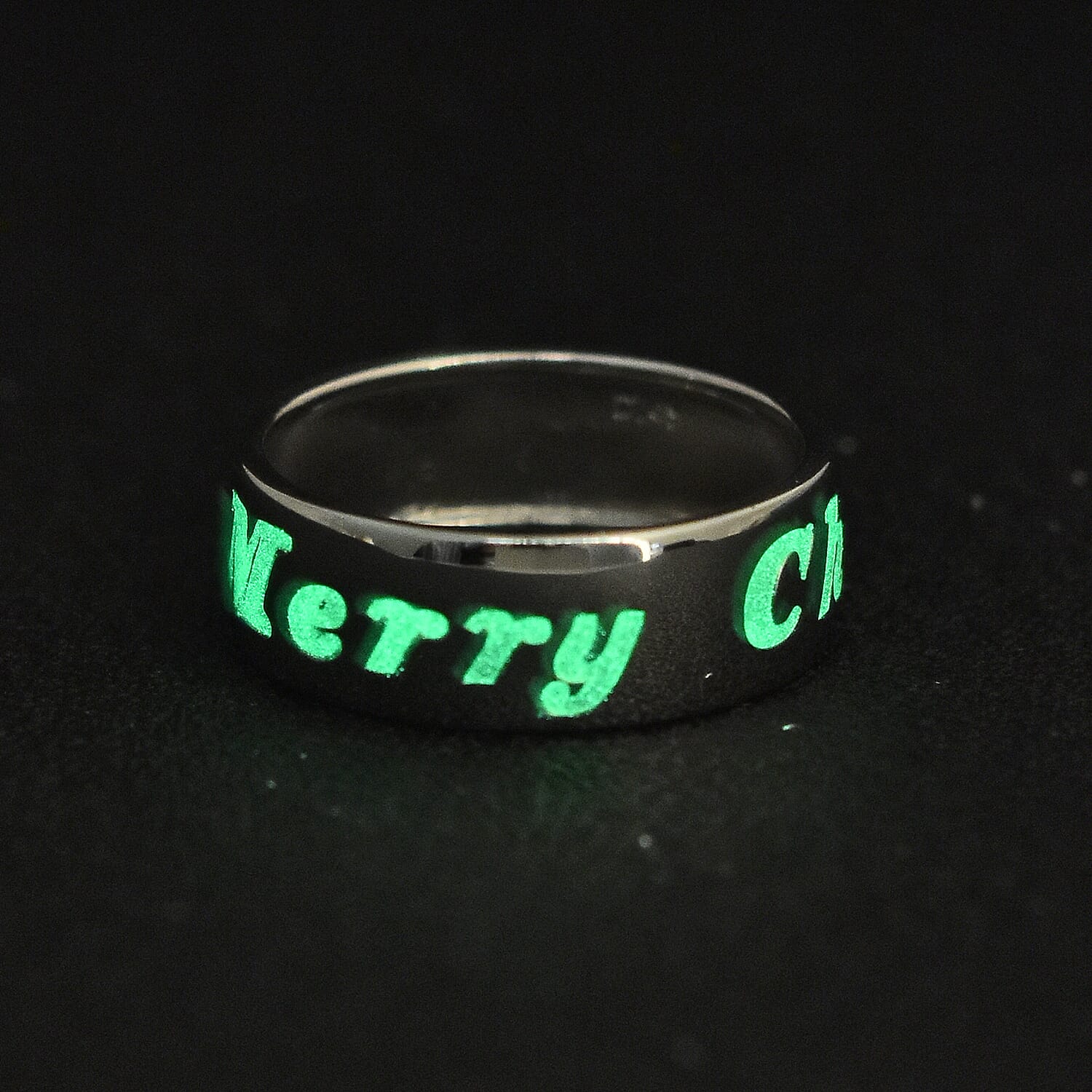Glow In The Dark Resin Band Ring in Sterling Silver (Size 10.0)