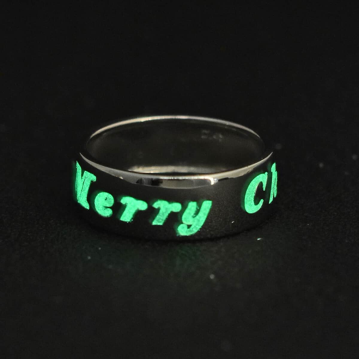 Glow In The Dark Resin Merry Christmas Ring in 14K Yellow Gold Over Sterling Silver image number 1