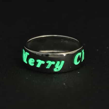 Glow in the Dark Resin Merry Christmas Band Ring in Platinum Over Sterling Silver (Size 9.0) image number 1