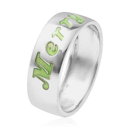 Glow in the Dark Resin Merry Christmas Band Ring in Platinum Over Sterling Silver (Size 9.0) image number 3