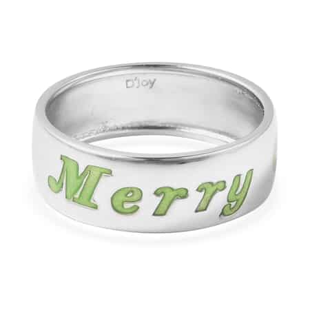 Glow in the Dark Resin Merry Christmas Band Ring in Platinum Over Sterling Silver (Size 9.0) image number 4