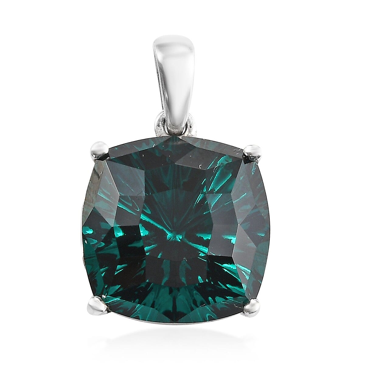 Emerald Color Crystal Solitaire Pendant in Platinum Over Sterling Silver