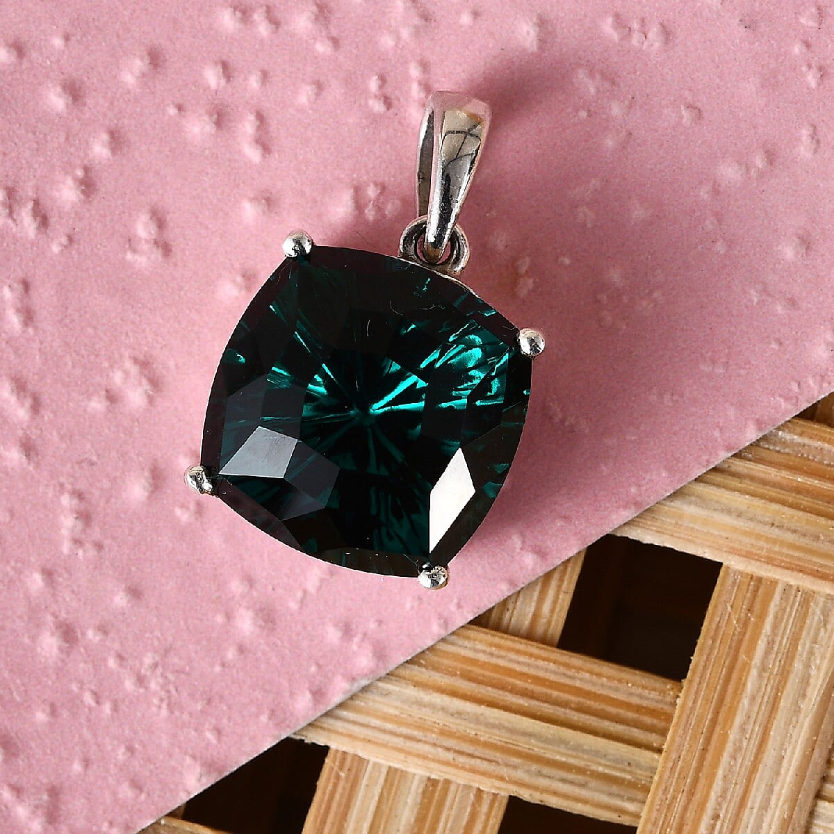 Emerald Color Crystal Solitaire Pendant in Platinum Over Sterling Silver