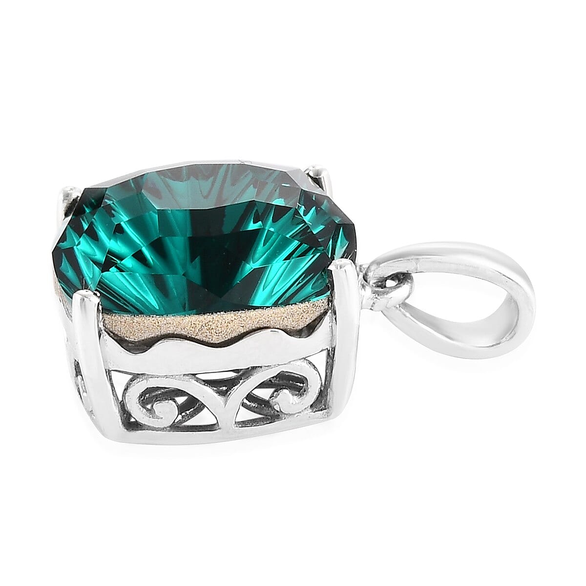 Emerald Color Crystal Solitaire Pendant in Platinum Over Sterling Silver