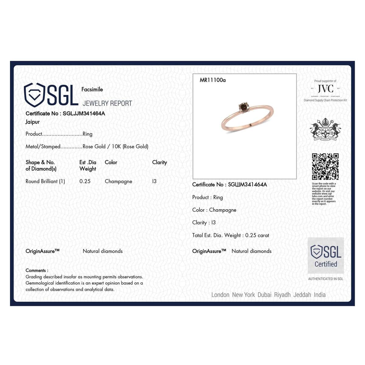 SGL Certified 10K Rose Gold Natural Champagne Diamond Solitaire Ring 0.25 ctw image number 6