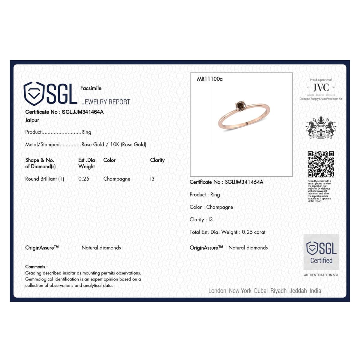 SGL Certified Luxoro 10K Rose Gold Natural Champagne Diamond Solitaire Ring (Size 5.0) 0.25 ctw image number 6