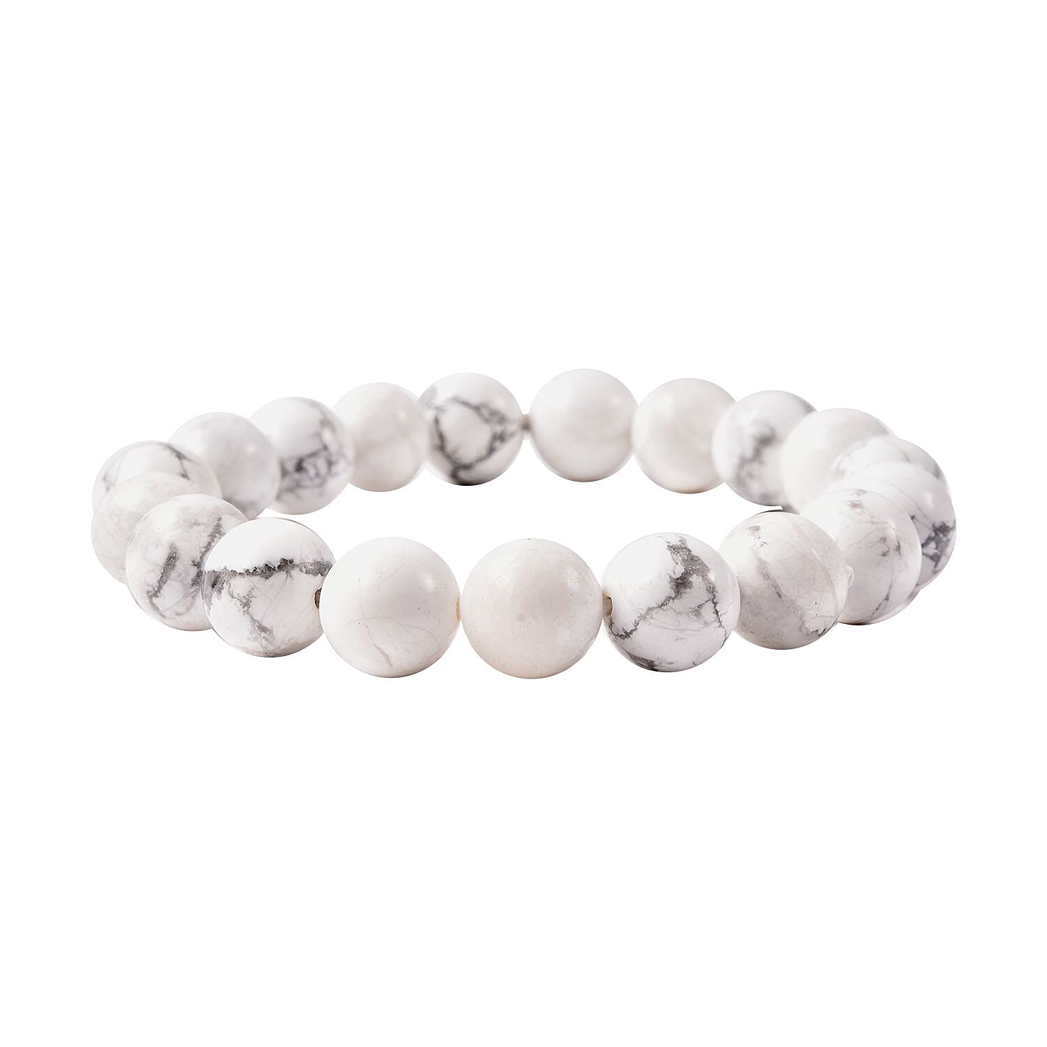 Set of 2 White Howlite 169.00 ctw Beaded Stretch Bracelet and Genoa Miyota Japanese Movement Bracelet Watch with Square Shape White Howlite Strap (6.5-7.00In)