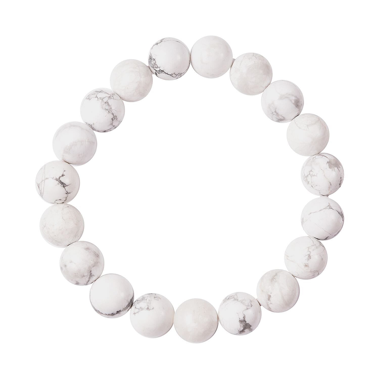 Set of 2 White Howlite 169.00 ctw Beaded Stretch Bracelet and Genoa Miyota Japanese Movement Bracelet Watch with Square Shape White Howlite Strap (6.5-7.00In)