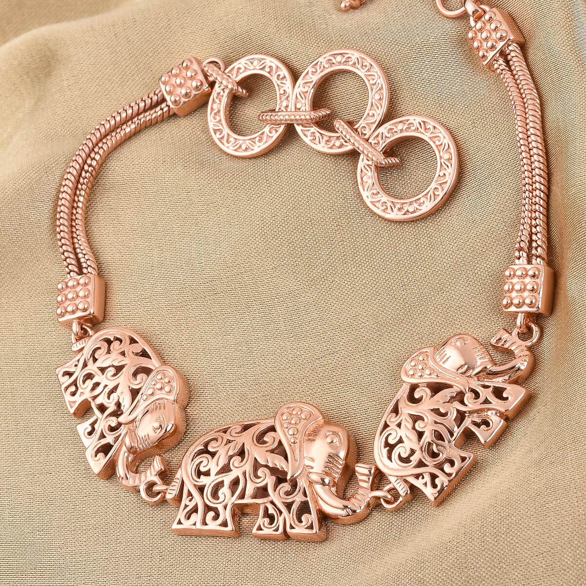 Elephant Bracelet 14K Rose Gold Over Copper (7.25 In) image number 1