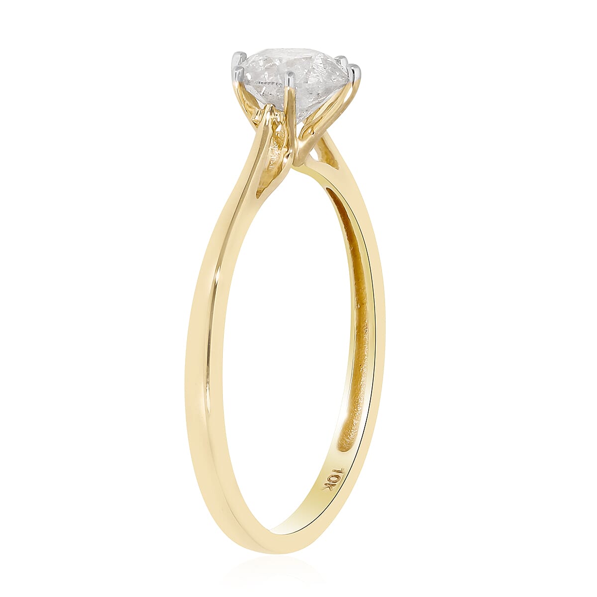 SGL Certified 10K Yellow Gold Diamond (G-H, I3) Solitaire Ring (Size 6.0) 1.00 ctw image number 3