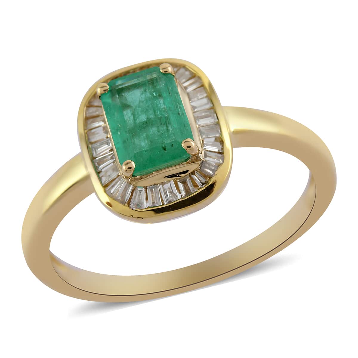 10K Yellow Gold AAA Kagem Zambian Emerald and G-H I3 Diamond Halo Ring (Size 9.0) 2.60 Grams 1.20 ctw image number 0