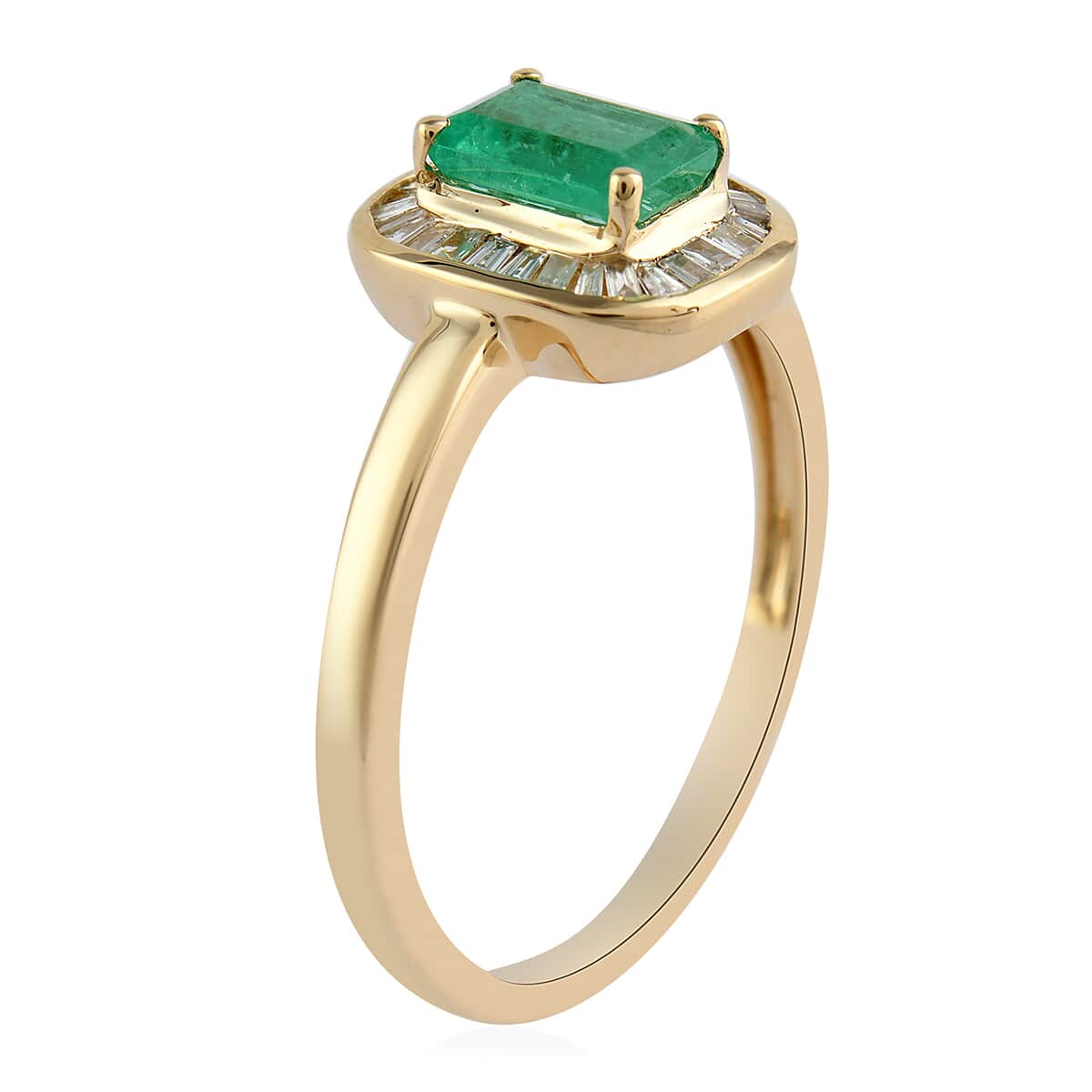 10K Yellow Gold AAA Kagem Zambian Emerald and G-H I3 Diamond Halo Ring (Size 9.0) 2.60 Grams 1.20 ctw image number 2