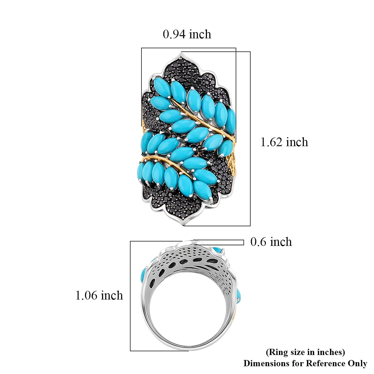 Sleeping Beauty Turquoise and Thai Black Spinel 8.40 ctw Ring in Rhodium, Vermeil YG Over Sterling Silver (Size 7.0) image number 5