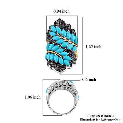 Sleeping Beauty Turquoise and Thai Black Spinel 8.40 ctw Ring in Rhodium, Vermeil YG Over Sterling Silver (Size 7.0)