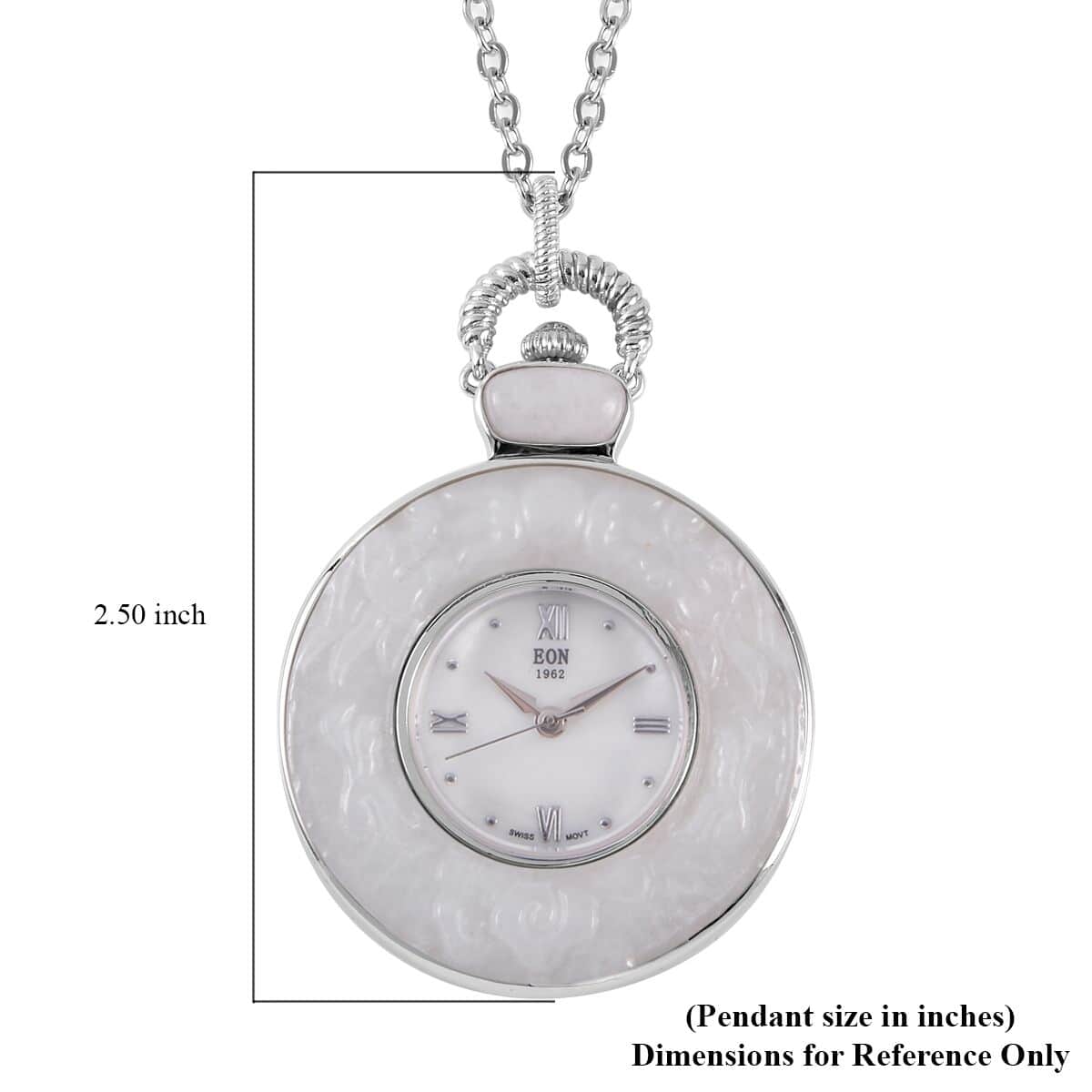 Eon 1962 Swiss Movement Natural Jade Carved Two Dragons Pocket Watch with 32 Inches Stainless Steel Chain image number 5