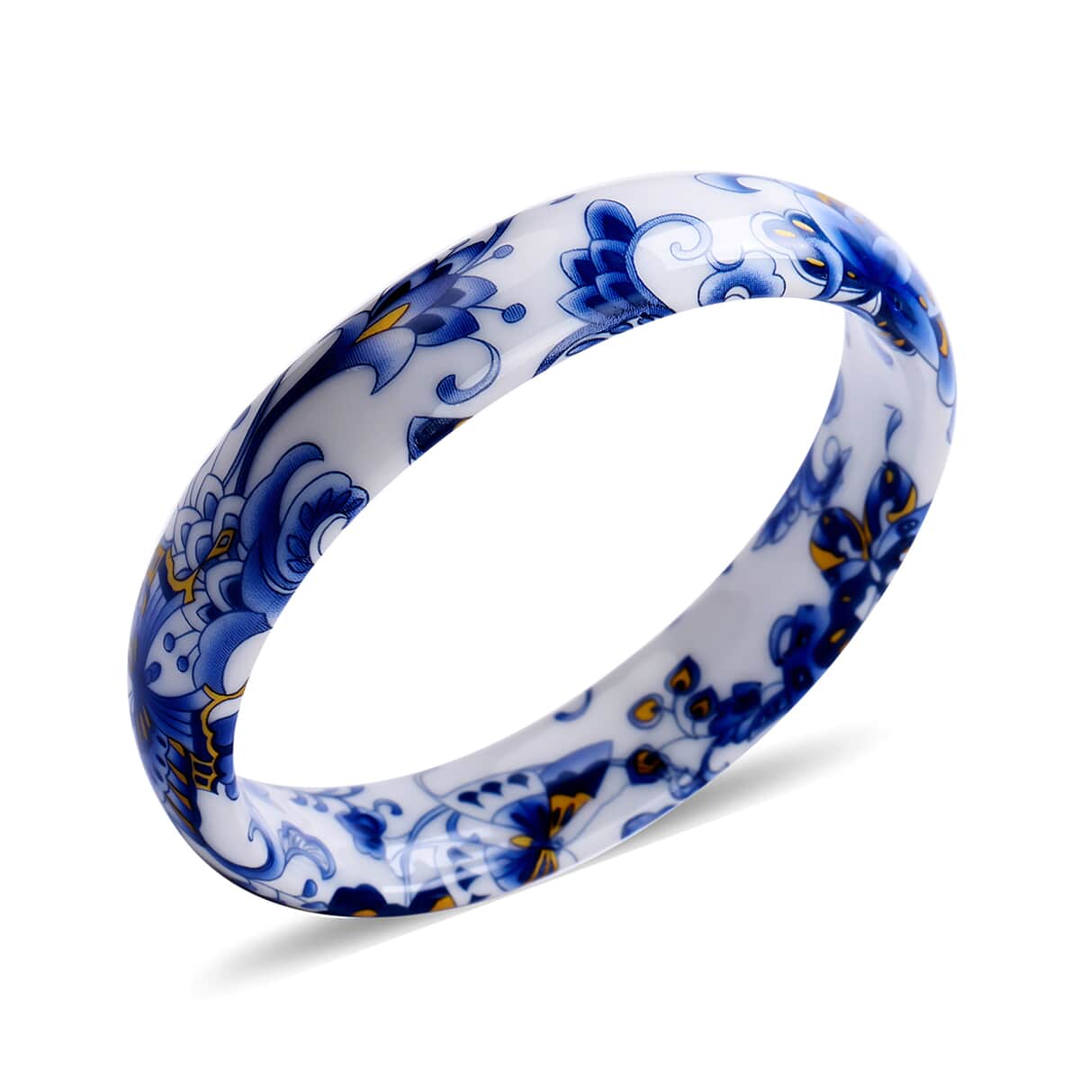 Blue Ceramic Bangle Bracelet, Flower Bangles, Floral Jewelry For Women (8.50 In) image number 0