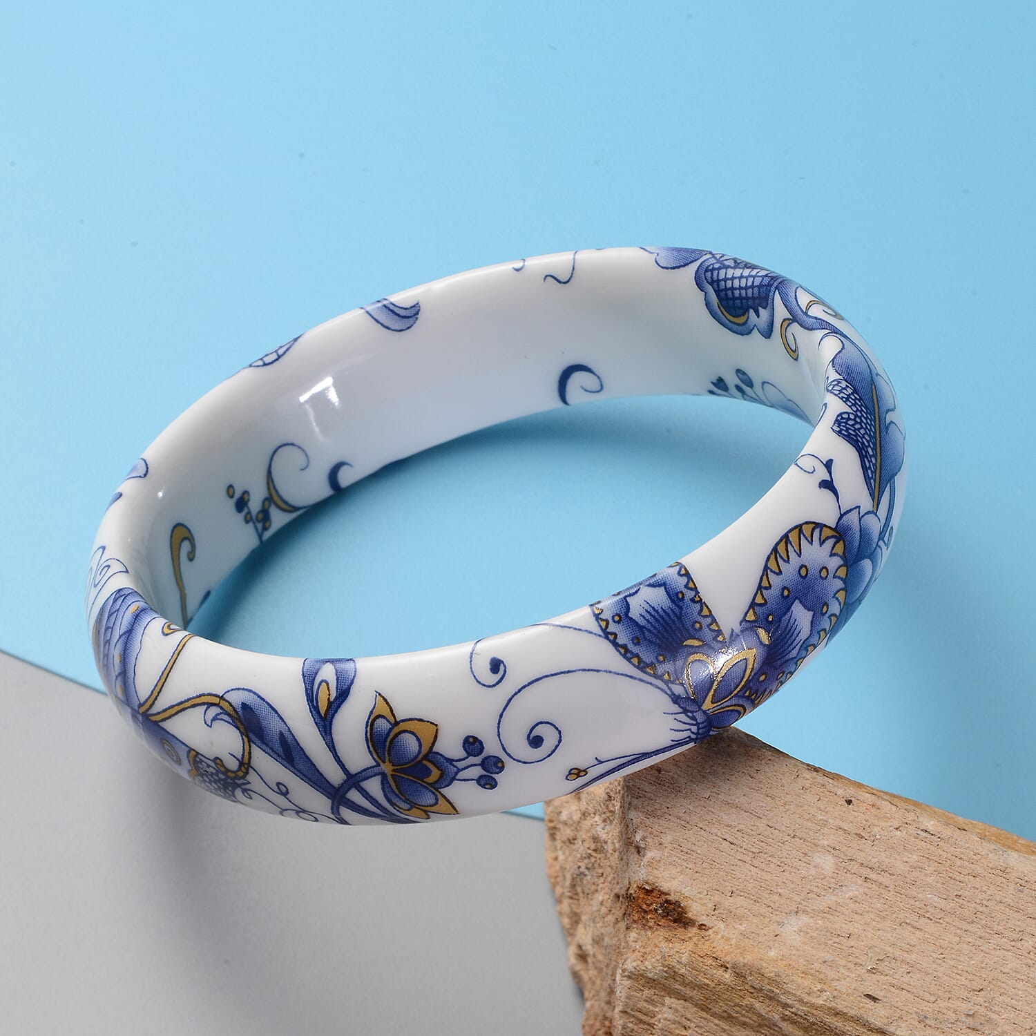 Buy Blue Ceramic Bangle Bracelet, Flower Bangles, Floral Jewelry