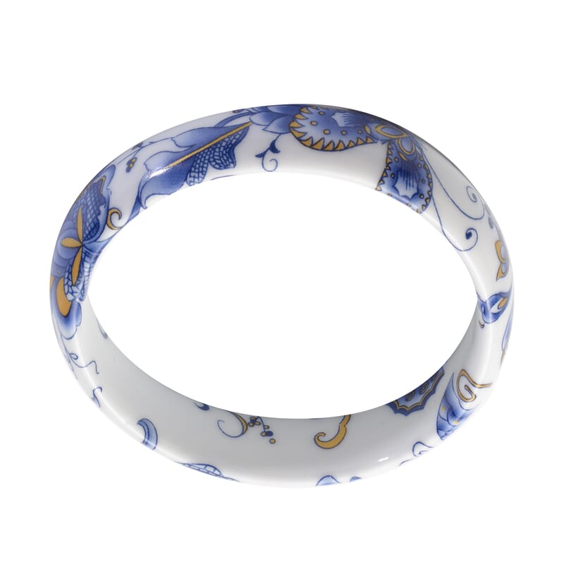 Blue Ceramic Bangle Bracelet, Flower Bangles, Floral Jewelry For Women (8.50 In)