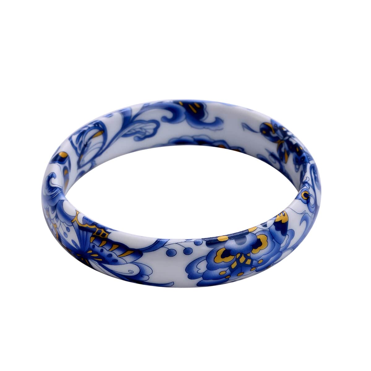 Blue Ceramic Bangle Bracelet, Flower Bangles, Floral Jewelry For Women (8.50 In) image number 3