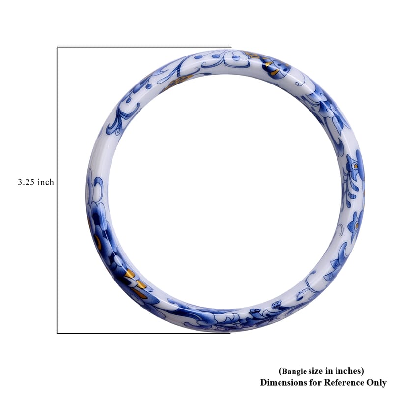 Blue Ceramic Bangle Bracelet, Flower Bangles, Floral Jewelry For Women (8.50 In)