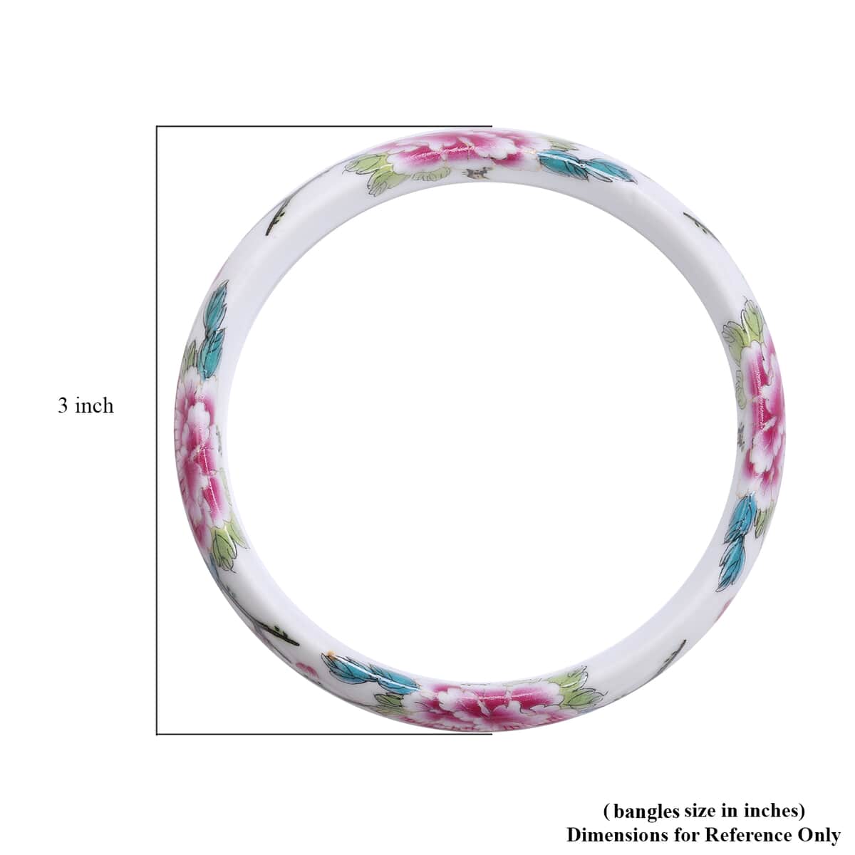 White Ceramic Bangle Bracelet, Peony Pattern Bangles, Jewelry Gifts For Women (8.50 In) image number 3