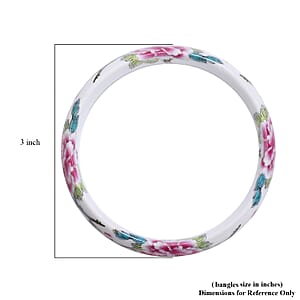 White Ceramic Bangle Bracelet, Peony Pattern Bangles, Jewelry Gifts For Women (8.50 In)