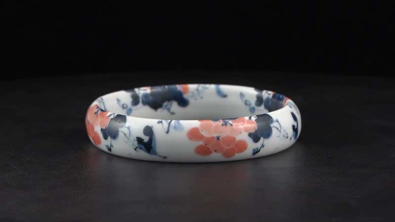 Ceramic Bird and Flower Pattern Bangle Bracelet (8.25 In)