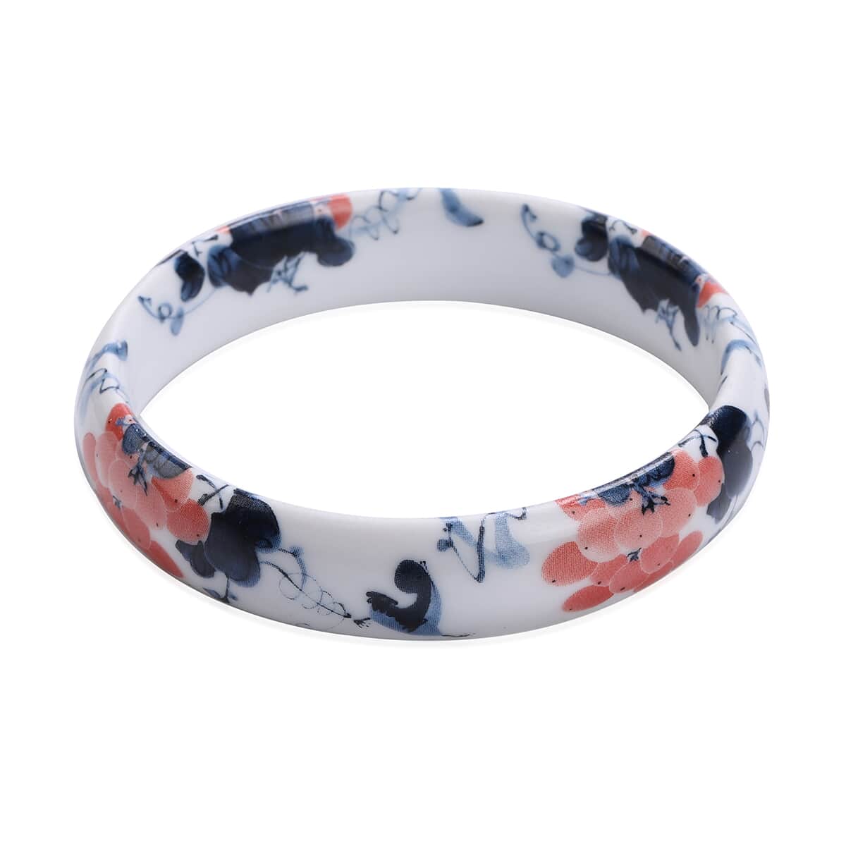 White Ceramic Bangle Bracelet, Safflower Pattern Bangles, Floral Jewelry For Women (8.50 In) image number 2