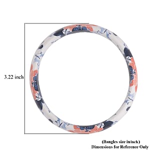 White Ceramic Bangle Bracelet, Safflower Pattern Bangles, Floral Jewelry For Women (8.50 In)