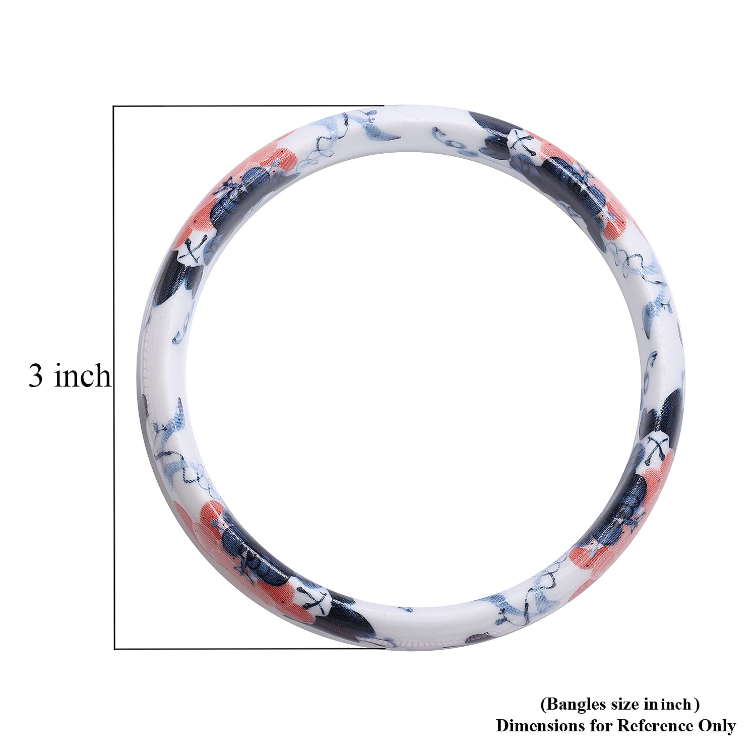 White Ceramic Bangle Bracelet, Safflower Pattern Bangles, Floral Jewelry For Women (8.50 In)