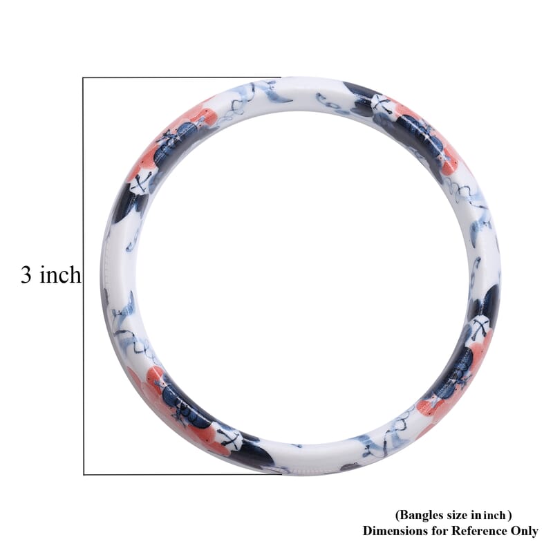 White Ceramic Bangle Bracelet, Safflower Pattern Bangles, Floral Jewelry For Women (8.50 In)
