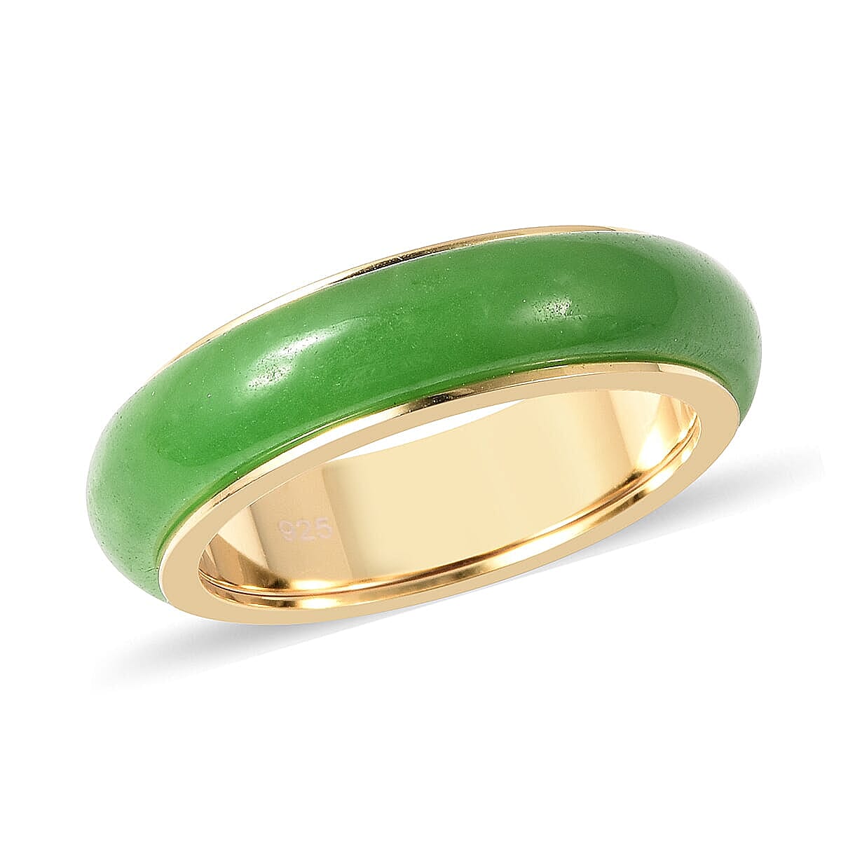 Green Jade Spinner Band Ring in Vermeil Yellow Gold Over Sterling Silver (Size 10.0) 15.00 ctw
