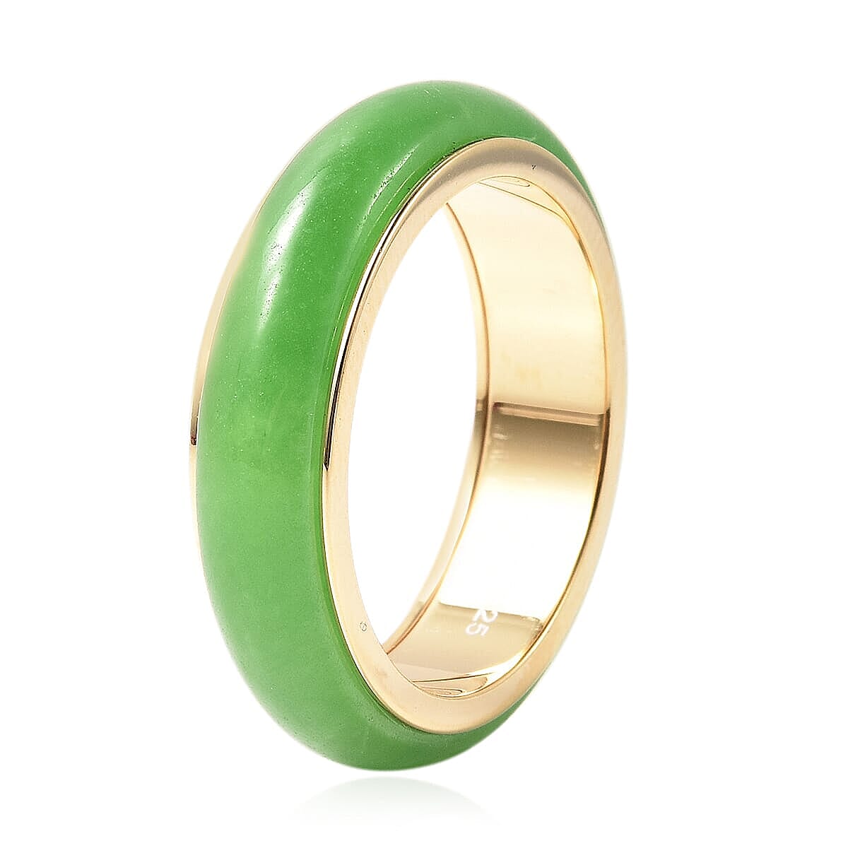 Green Jade Spinner Band Ring in Vermeil Yellow Gold Over Sterling Silver (Size 10.0) 15.00 ctw