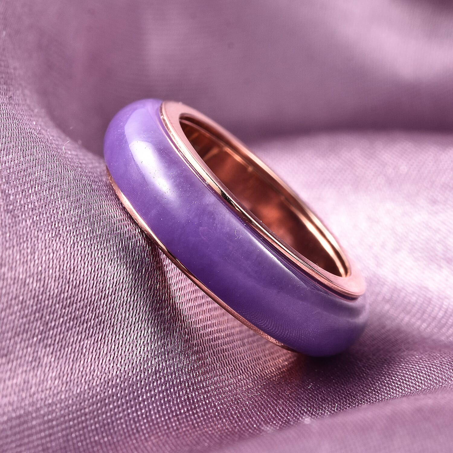 Purple Jade Spinner Band Ring in Vermeil Rose Gold Over Sterling Silver (Size 10.0) 15.25 ctw