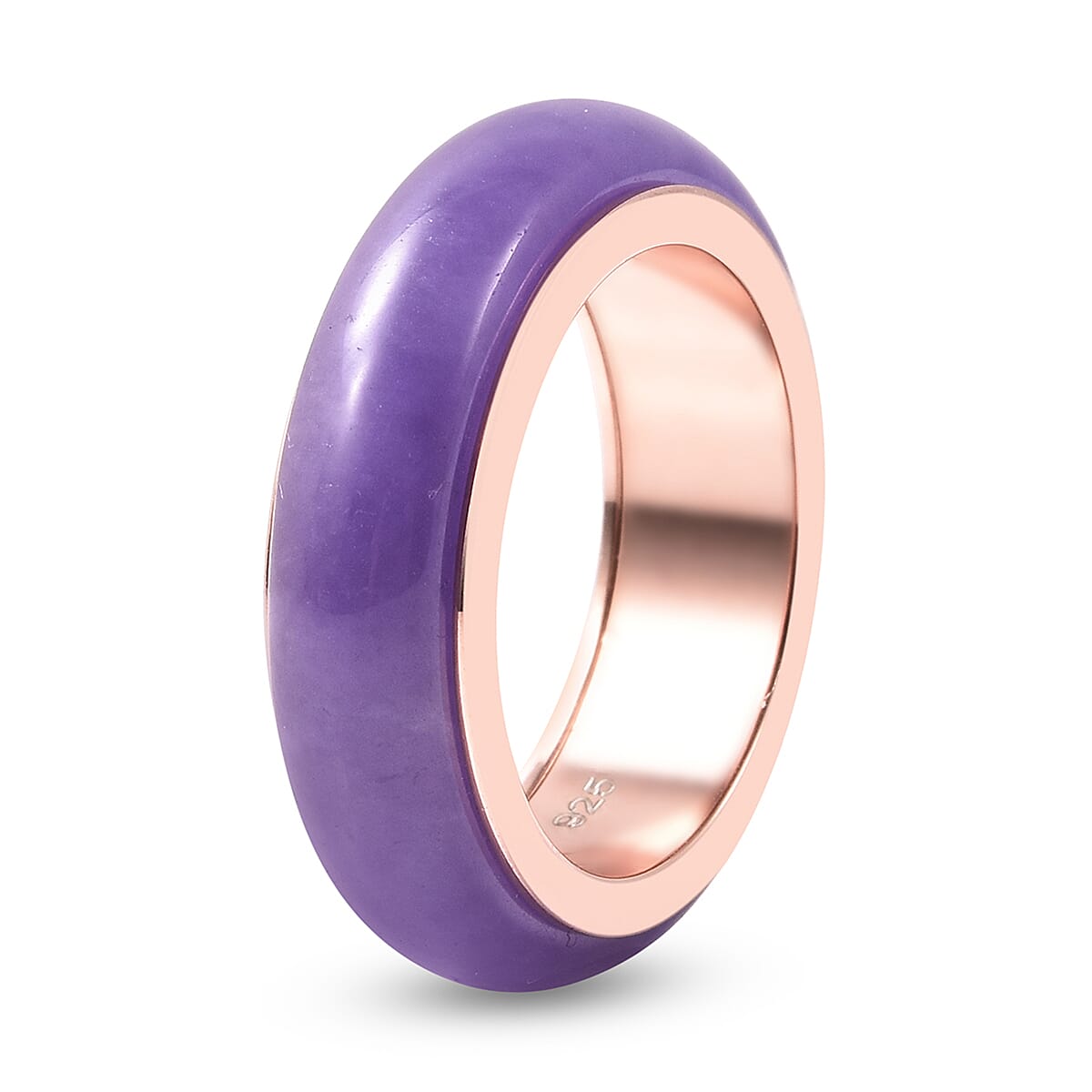 Purple Jade Spinner Band Ring in Vermeil Rose Gold Over Sterling Silver (Size 10.0) 15.25 ctw
