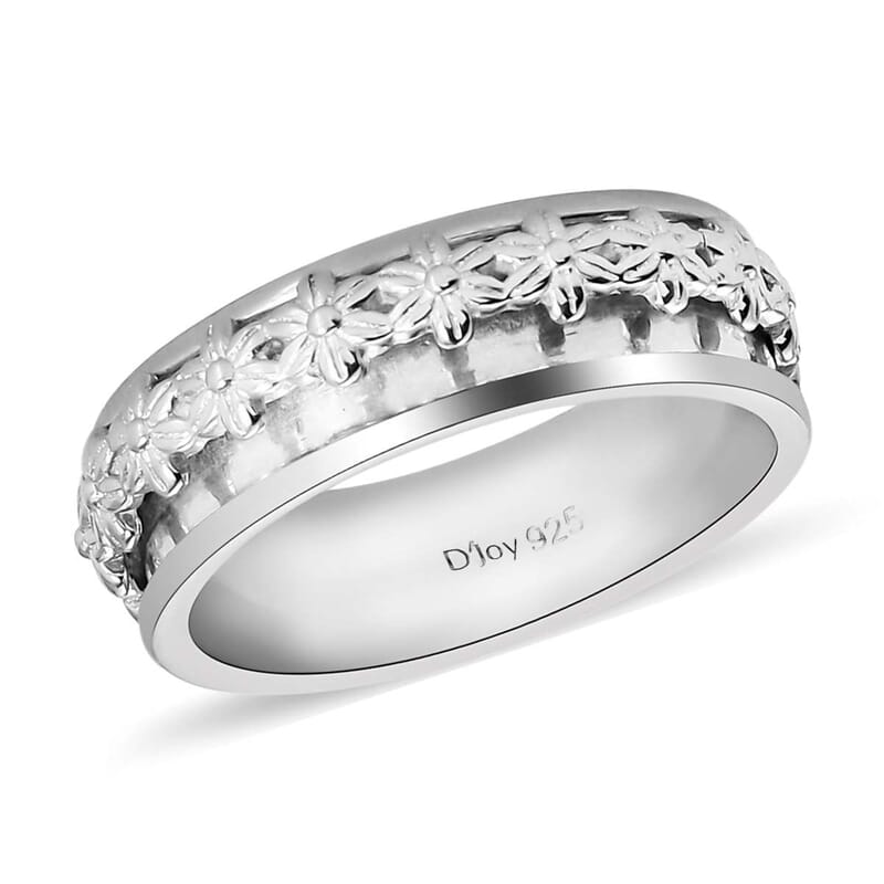D'Joy Sterling Silver Floral Spinner Ring, Anxiety Ring for Women, Fidget Rings for Anxiety for Women, Promise Rings (4 g) (Size 7.00)