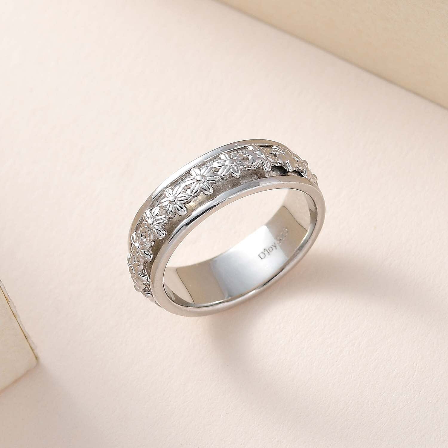 D'Joy Sterling Silver Floral Spinner Ring, Anxiety Ring for Women, Fidget Rings for Anxiety for Women, Promise Rings (4 g) (Size 7.00)