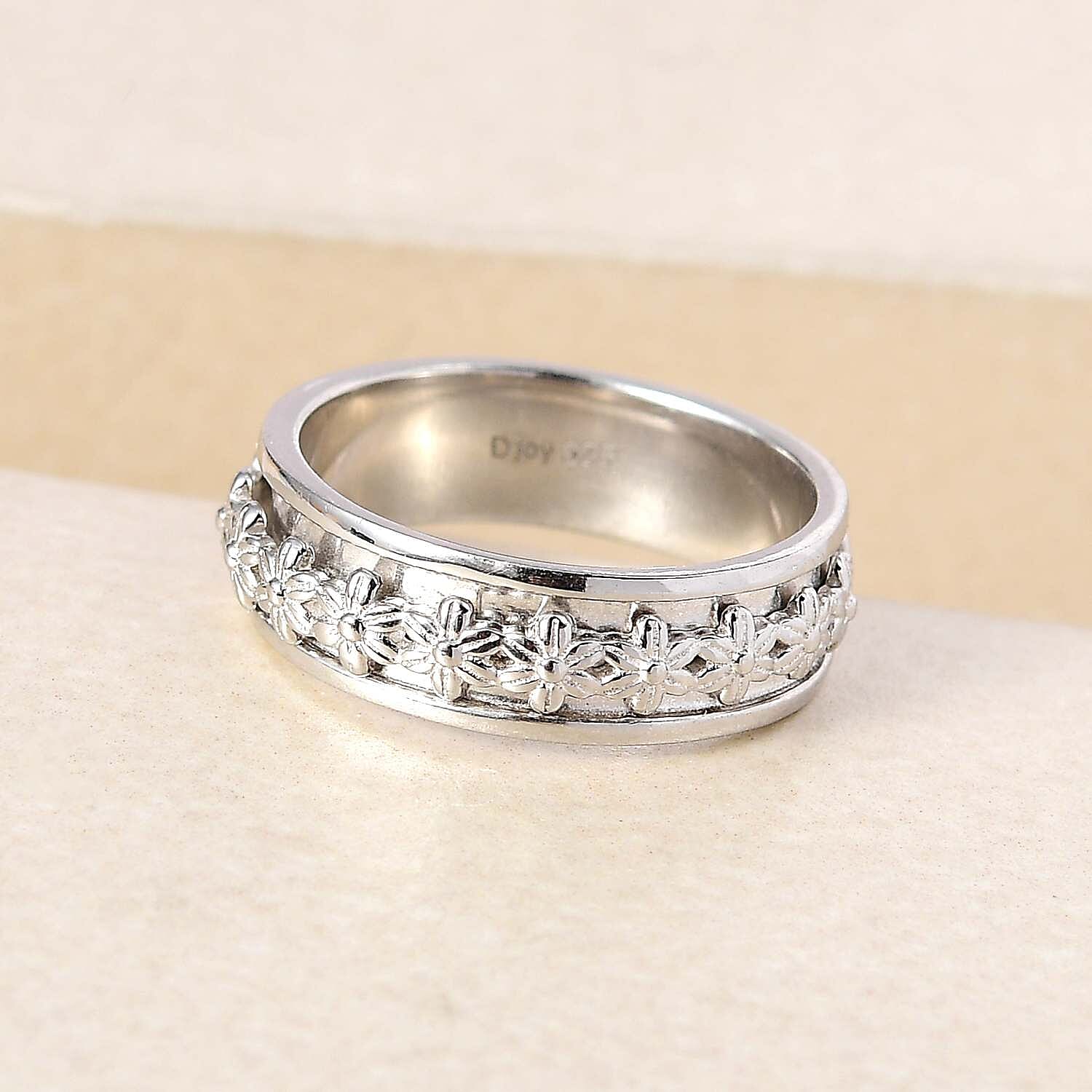 D'Joy Sterling Silver Floral Spinner Ring, Anxiety Ring for Women, Fidget Rings for Anxiety for Women, Promise Rings (4 g) (Size 7.00)