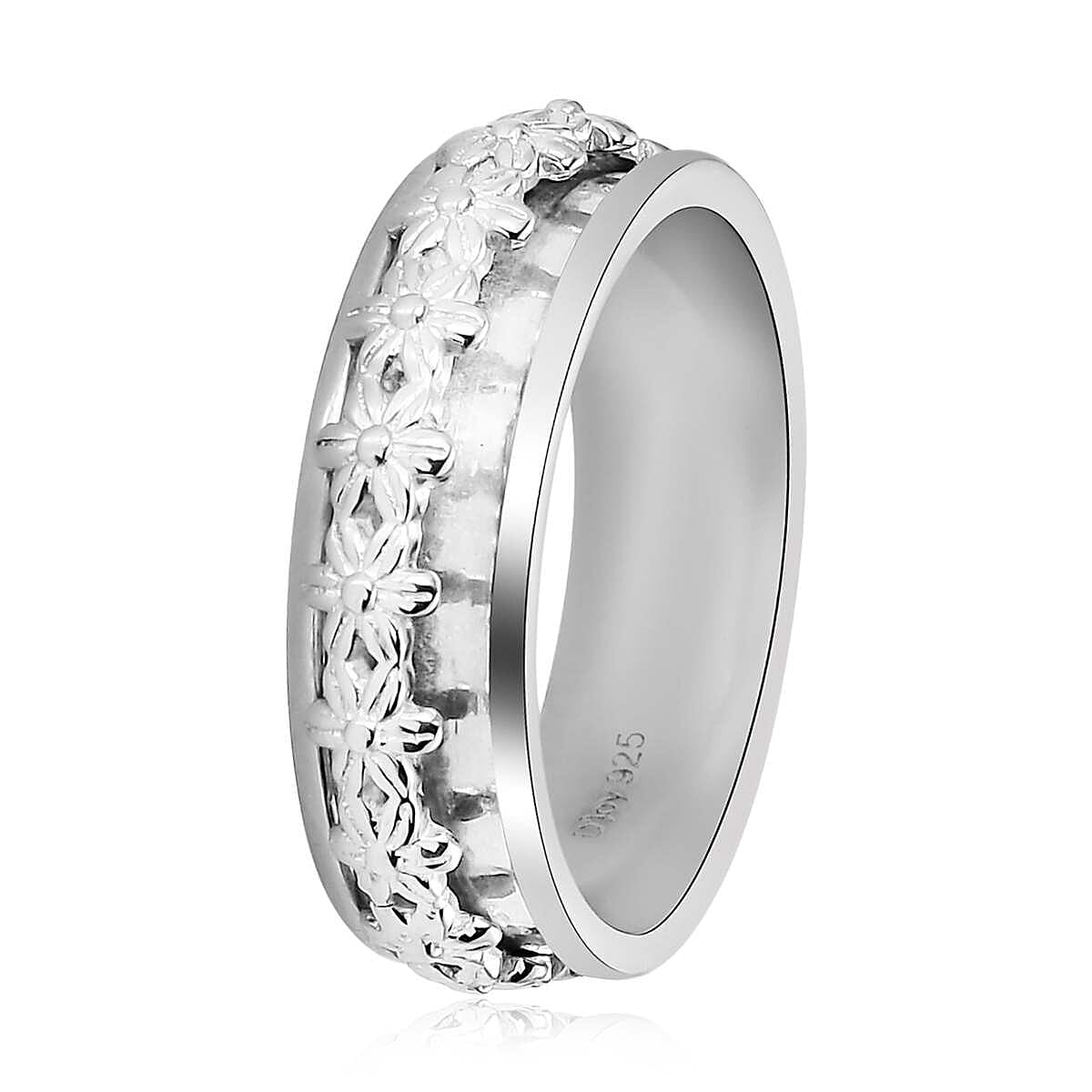 D'Joy Sterling Silver Floral Spinner Ring, Anxiety Ring for Women, Fidget Rings for Anxiety for Women, Promise Rings (4 g) (Size 7.00)