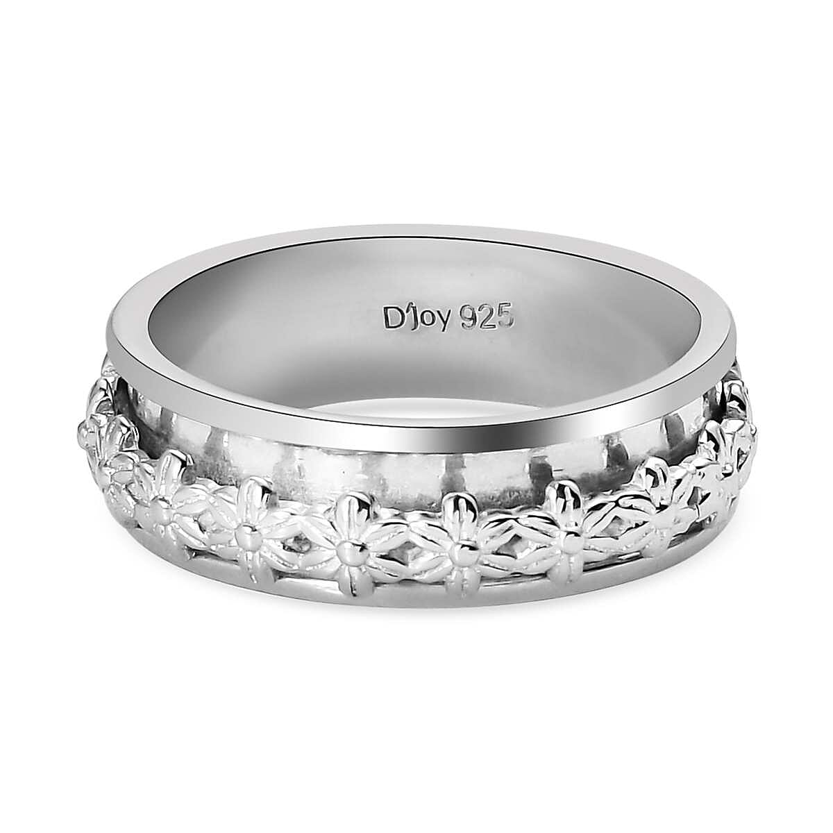 D'Joy Sterling Silver Floral Spinner Ring, Anxiety Ring for Women, Fidget Rings for Anxiety for Women, Promise Rings (4 g) (Size 7.00)