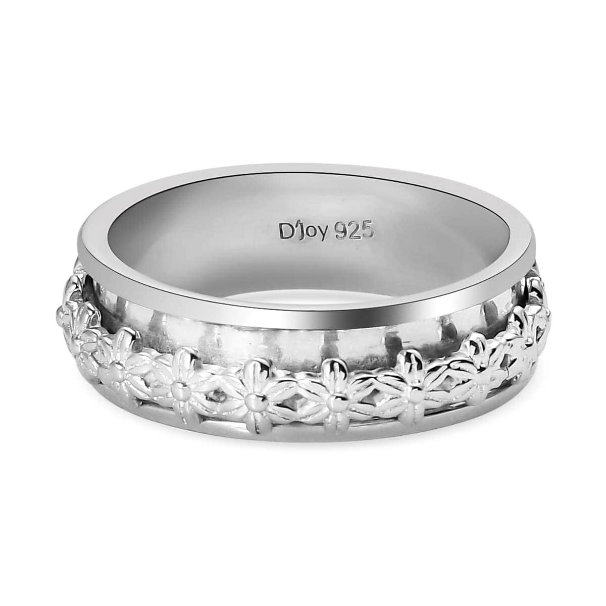 Sterling Silver Floral Spinner Ring, Anxiety Ring for Women, Fidget Rings for Anxiety for Women, Promise Rings (4 g) (Size 7.00) image number 6