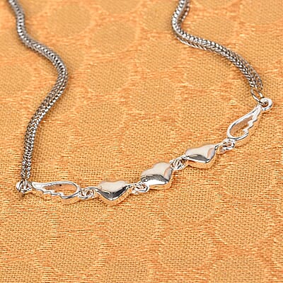 Sterling Silver Heart Bracelet with Stainless Steel Bolo Chain