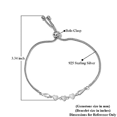 Sterling Silver Heart Bracelet with Stainless Steel Bolo Chain