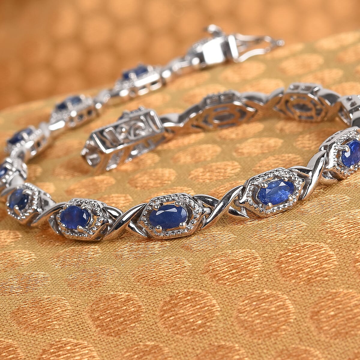 Blue Sapphire Bracelet in Platinum Over Sterling Silver (7.25 In) 14 Grams 3.75 ctw image number 1